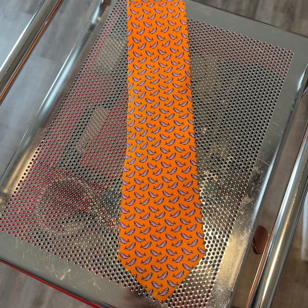 Robert Talbott Larrimor’s Silk Tie Orange Purple Whale Novelty Hand Sewn USA